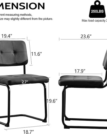 Forevich Mid Century Modern Dining Chairs Set of 2, Leather Kitchen Dining Room Side Chairs Upholstered Armless Accent Chairs with Metal Chrome Legs for Living Room, Bedroom Black - LeafyLoom