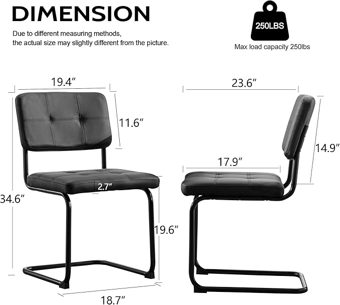 Forevich Mid Century Modern Dining Chairs Set of 2, Leather Kitchen Dining Room Side Chairs Upholstered Armless Accent Chairs with Metal Chrome Legs for Living Room, Bedroom Black - LeafyLoom