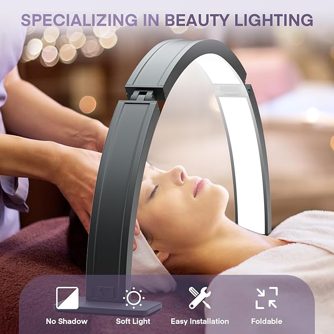 MYSWEETY Foldable Half Moon Nail Desk Lamp, 29.5'' 48W Lash Light Led Nail Tech Lamp for Desk, Tattoo Light Table Lamp for Estheticians, Lash Eyelash Extension, Eyebrows, Facial, Beauty - LeafyLoom