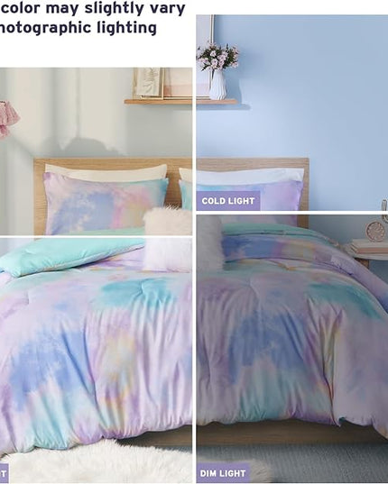 Intelligent Design King Size Comforter Set, Watercolor Queen Bedding Sets, Tie Dye Comforter Set for Teen Girl & Boys, 4 Pieces Cassiopeia Comforter, Sham, Throw Pillow King/Cal King Pink/Blue - LeafyLoom