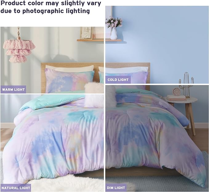 Intelligent Design Twin Comforter Set, Watercolor Twin Bedding Sets, Tie Dye Comforter Set for Teen Girl & Boys, 3 Pieces Cassiopeia Comforter, Sham, Throw Pillow Twin/Twin XL Pink/Blue - LeafyLoom