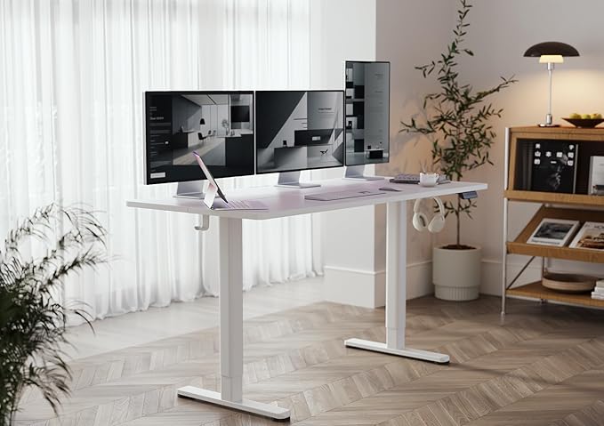 Electric Standing Desk, Adjustable Height Stand up Desk, 63x24 Inches Sit Stand Home Office Desk with Splice Board,White Top - LeafyLoom