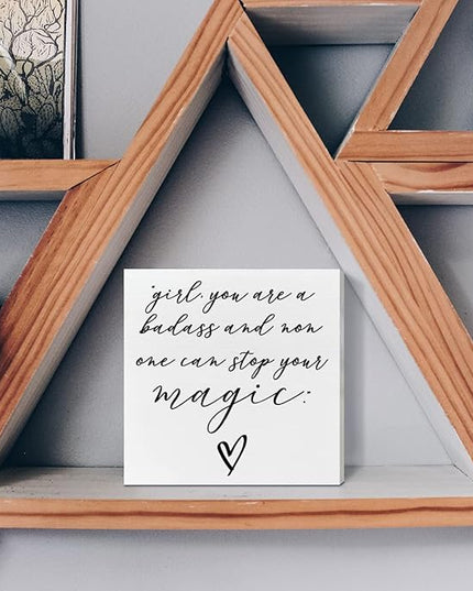 Home Office Desk Wooden Box Sign Decor, Girl Non One Can Stop Your Magic, Inspirational Quotes Desk Decor Motivational Desk Decorations for Women Girls Teens Student Office Classroom School - LeafyLoom