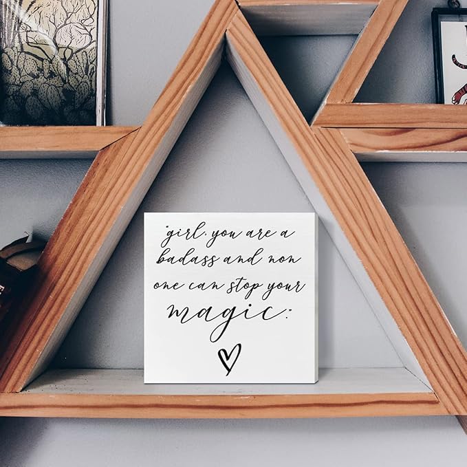Home Office Desk Wooden Box Sign Decor, Girl Non One Can Stop Your Magic, Inspirational Quotes Desk Decor Motivational Desk Decorations for Women Girls Teens Student Office Classroom School - LeafyLoom