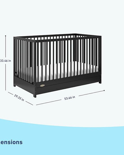 Graco Teddi 5-in-1 Convertible Crib with Drawer (Black) – GREENGUARD Gold Certified, Crib with Drawer Combo, Full-Size Nursery Storage Drawer, Converts to Toddler Bed, Daybed and Full-Size Bed - LeafyLoom