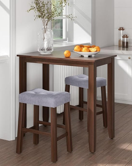 Nathaniel Home 3 Piece Table Set Counter Height Dining Furniture One Bench and Two Saddle Stools, Walnut - LeafyLoom
