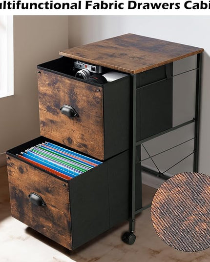 TOPSKY Mobile File Cabinet, Fabric Vertical File Cabinet for Letter Size (Rustic Brown, 2 Drawer) - LeafyLoom