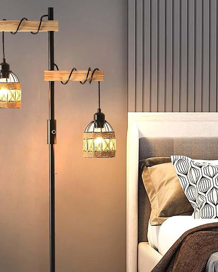 Dimmable Floor Lamp,Industrial Floor Lamp,Rustic Farmhouse Floor Lamp for Living Room Bedroom Office(Black) - LeafyLoom