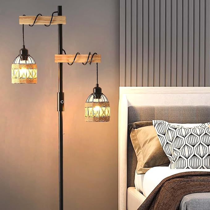 Dimmable Floor Lamp,Industrial Floor Lamp,Rustic Farmhouse Floor Lamp for Living Room Bedroom Office(Black) - LeafyLoom