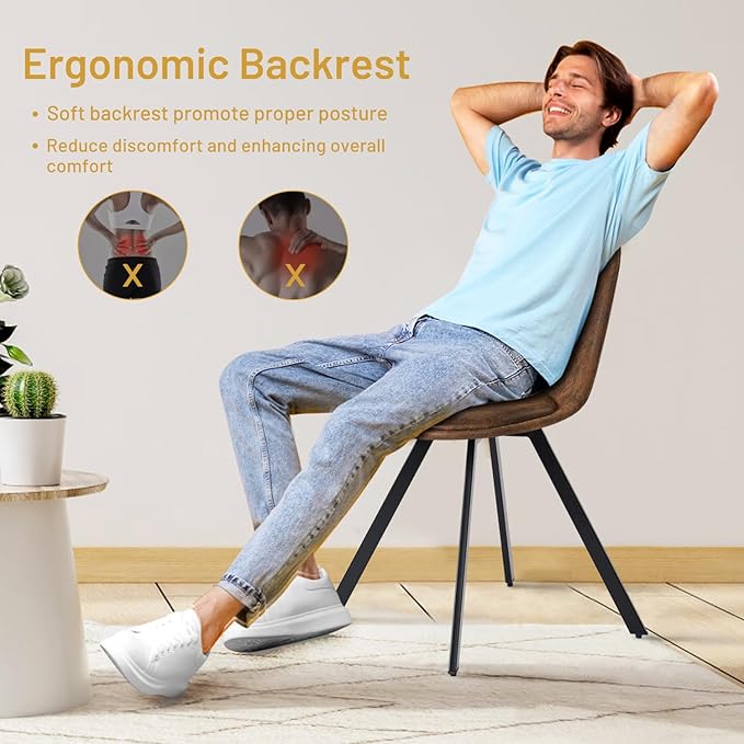 FurnitureR Swivel Dining Chairs Set of 4, Dining Room Chairs Suede Fabric Mid Back Armelss with Padded Rotated Seat Cushion and Metal Legs, Brown - LeafyLoom