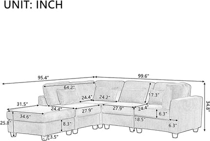 Removable comfortable Pieces Convertible Modular Sectional Movable Ottoman,Large L Shaped Corner Reversible Chaise and Waist Pillows, 5-Seat Oversized Cloud Sofas & Couches, Beige-C - LeafyLoom