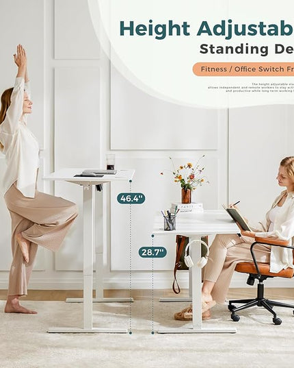 SMUG Standing Desk, 48x24 Inch Ergonomic Adjustable Height Electric Sit Stand Up Down Computer Table with Whole-Piece Desktop Board, Computer Workstation for Home Office, White(2 Packages) - LeafyLoom