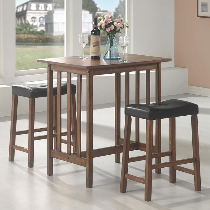 NicBex Kitchen Table for 2 Dining Room Table Set 3-Piece Counter Dining Set Bar Kitchen Table Set with Upholstered Stools for Small Space, Breakfast Nook, Brown - LeafyLoom