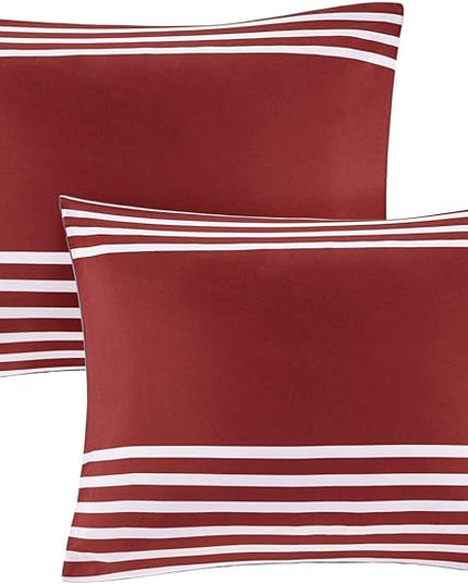 Comfort Spaces Twin Comforter Sets with Sheets - Bed in a Bag 6 Pieces Teen Bedding Sets Twin, Red and Grey Stripes Bedding Twin, College Twin Bed Set with 2 Side Pockets Bedroom Organizer - LeafyLoom