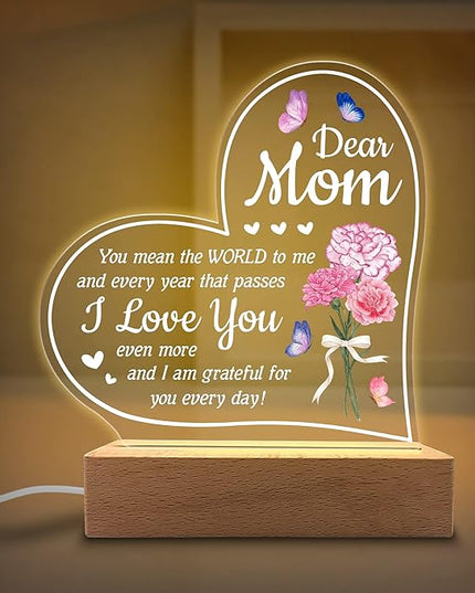 Acrylic Night Light Gift for Mother - You Mean The World to Me - Acrylic Light Gift for Mom from Son, Daughter on Mothers Day - Birthday Gifts to Mom - LeafyLoom