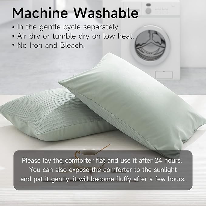 Sage Green Seersucker Comforter Set Full Size (79x90 in), 3 Pieces Soft Crinkled Textured Comforter with 2 Pillowcases, Lightweight Microfiber Down Alternative Bedding Set for All Season - LeafyLoom