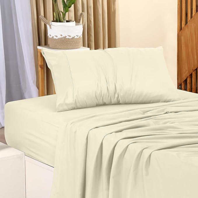 Utopia Bedding Twin Bed Sheets Set - 3 Piece Bedding - Brushed Microfiber - Shrinkage and Fade Resistant - Easy Care (Twin, Ivory) - LeafyLoom