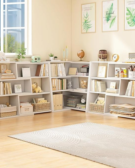 IOTXY Wooden Extendable Shelf Bookcase - 3-Tier Ladder Low Short Bookshelf for Small Space or Corner, White, L - LeafyLoom