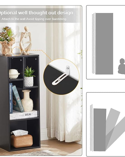 VECELO 3-Tier Small Bookcase, 4 Cube Bookshelf, Fits Tallest Hardwares, Modern Floor Standing Unit, Shelf Hold Up to 66 LBS for Living Room Bedroom, Black - LeafyLoom