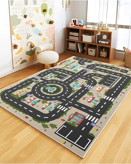 Analog ABC Kids Rug Playroom Car Rug Play Mat City Life Road Rug for Cars Fun City Map for Carpet for Bedroom Boys (63 * 94 inches, Evening City) - LeafyLoom