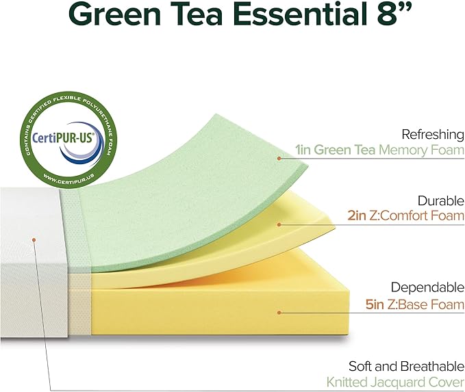 ZINUS 8 Inch Green Tea Essential Memory Foam Mattress, King, Mattress in A Box, Affordable Mattress, CertiPUR-US Certified - LeafyLoom