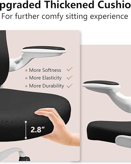 Ergonomic Office Chair, Comfort Swivel Home Office Task Chair, Breathable Mesh Desk Chair, Lumbar Support Computer Chair with Flip-up Arms and Adjustable Height - LeafyLoom