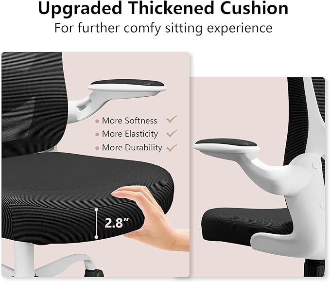 Ergonomic Office Chair, Comfort Swivel Home Office Task Chair, Breathable Mesh Desk Chair, Lumbar Support Computer Chair with Flip-up Arms and Adjustable Height - LeafyLoom