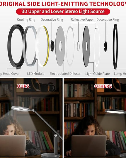 LED Desk Lamp for Home Office - Natural Eye-Caring Table Light, Adjustable Metal Swing Arm with 18W Dimmable Bright Reading Task Lampara Memory Function Black - LeafyLoom