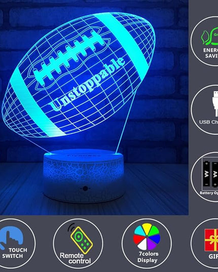 Football lamp, Rugby Ball Bedside Lamp 7 Colors Change + Remote Control with Timer Kids Night Light Optical Illusion Lamps for Kids Lamp As a Gift Ideas for Boys or Kids - LeafyLoom