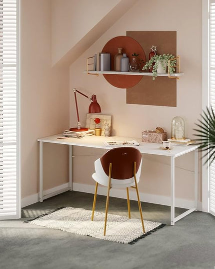 Coleshome Modern Simple High-Level Color Matching Computer Desk,63 Inch Home Office Desk,Makeup Vanity Desk, White - LeafyLoom