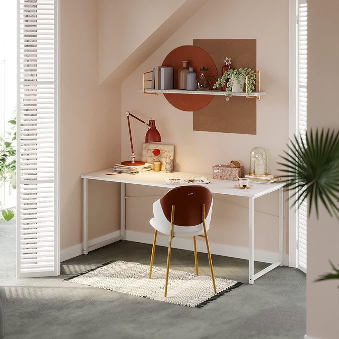 Coleshome Modern Simple High-Level Color Matching Computer Desk,63 Inch Home Office Desk,Makeup Vanity Desk, White - LeafyLoom