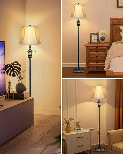 TOBUSA Traditional Floor Lamp, Classic Standing Lamp with Bronze Fabric Shade, Vintage Elegant Tall Pole Lamp for Living Room Bedroom Office Reading, Rustic Upright Floor Lights , Pull Chain Switch - LeafyLoom