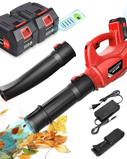 21V Electric Leaf Blower Cordless, 6000mAh 2 Battery Powered Leaf Blower 6-Speed Variable Control, Rechargeable Blowers Cordless for Lawn Care 2 Section Tubes, Charger, Shoudler Strap - LeafyLoom