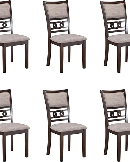 New Classic Furniture Gia Dining Chair (Set of Six), Light Brown Fabric Upholstered Seat & Back Rest, Cherry Brown - LeafyLoom