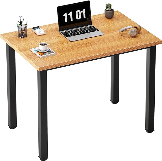 Need Small Desk, 31.5 inch Sturdy Writing Desk for Small Spaces, Small Computer Desk Teens Desk Study Table Laptop Desk Home Ofice Desk, Black Metal Frame, Teak - LeafyLoom