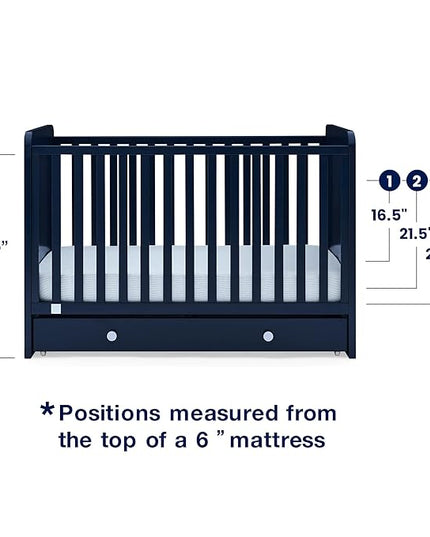 babyGap by Delta Children Graham 4-in-1 Convertible Crib with Storage Drawer TrueSleep Crib and Toddler Mattress (Bundle), Navy/Light Blue - LeafyLoom