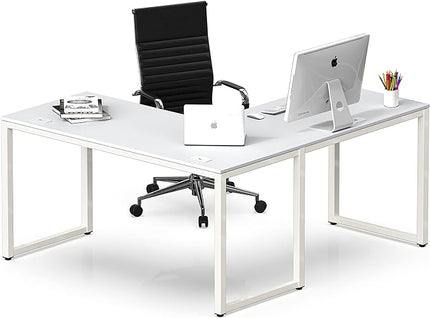 SHW Home Office 55-Inch Large L Shaped Corner Desk, 24" Deep, White - LeafyLoom