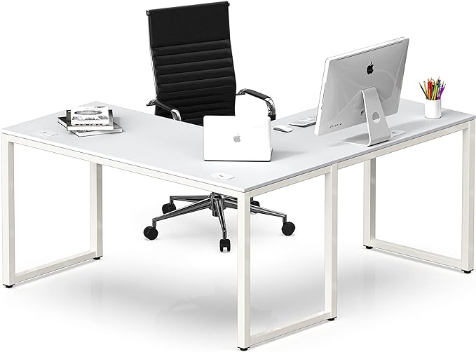 SHW Home Office 55-Inch Large L Shaped Corner Desk, 24" Deep, White - LeafyLoom