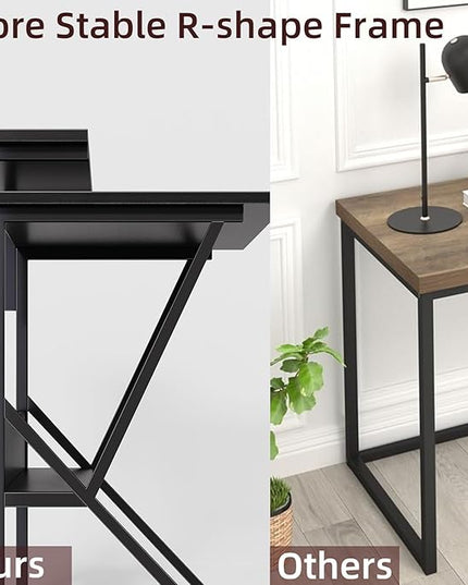 COTUBLR Small Desk, 27.5 Inch Small Computer Desk for Small Spaces, Computer Desk with Adjustable Monitor Stand, Compact Desk with Storage, Tiny Desk Study Desk for Bedroom Home Office, Black - LeafyLoom