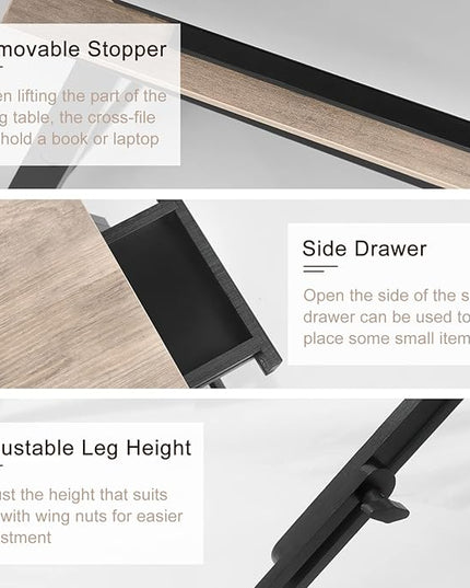 Bamboo Laptop Desk Bed Tray Table Adjustable Table for Computer Tilting Top Foldable Leg with Drawer - LeafyLoom