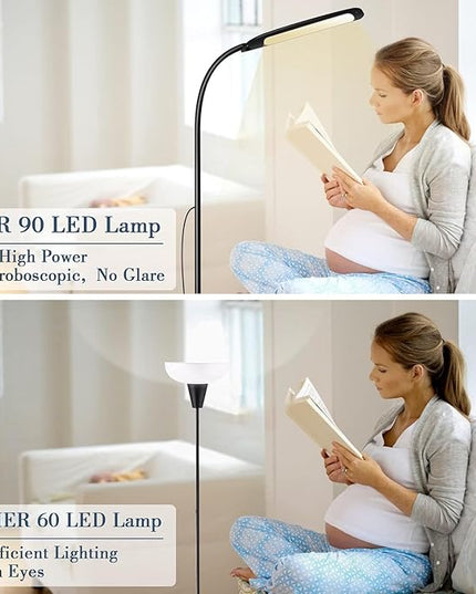 Syrinx LED Floor Lamp, 2 in 1 Standing Lamp with 3 Color Temperatures, Stepless Dimmable Table Lamps Floor Standing Lamps for Home Office Studying Reading Bedside 10W LED Desk Light - Black - LeafyLoom