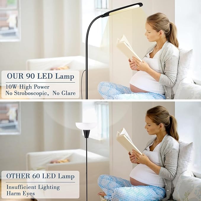 Syrinx LED Floor Lamp, 2 in 1 Standing Lamp with 3 Color Temperatures, Stepless Dimmable Table Lamps Floor Standing Lamps for Home Office Studying Reading Bedside 10W LED Desk Light - Black - LeafyLoom
