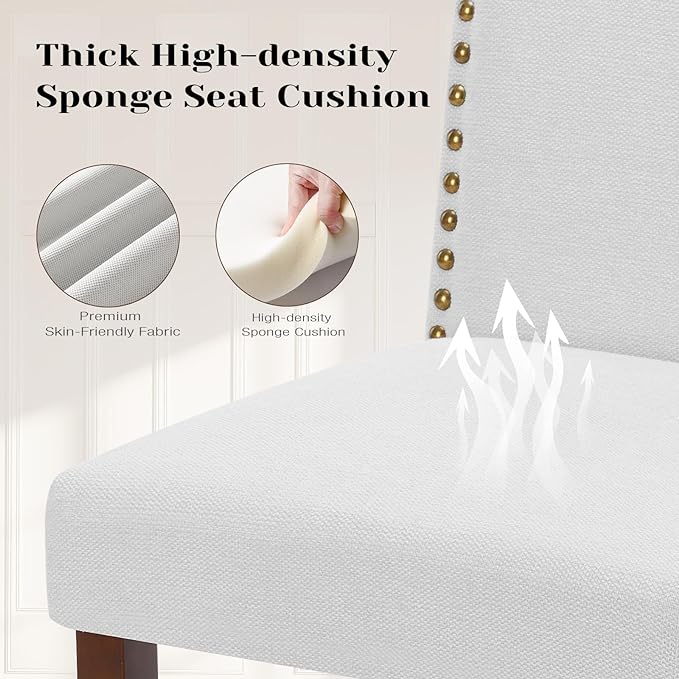 DUMOS Dining Chairs Set of 2, Fabric Dining Room Chairs, Upholstered Parsons Chairs with Nailhead Trim & Wood Legs, Kitchen Side Chair for Dining Living Room,Bedroom - Grey - LeafyLoom