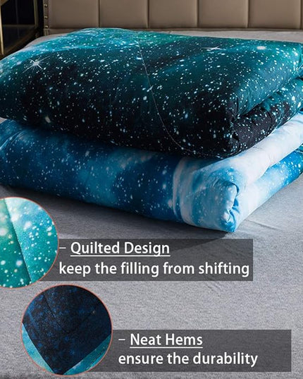Litanika 3D Galaxy Comforter Queen(90x90lnch), 3 Pieces(1 Galaxy Comforter, 2 Pillowcases), Universe Nebula Outer Space Comforter, Microfiber Bedding Set for Boys Kids - LeafyLoom