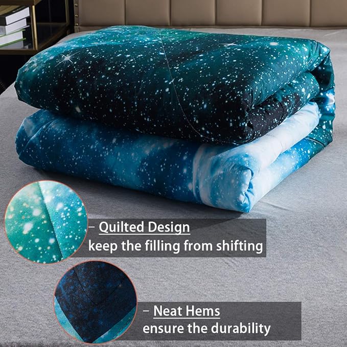 Litanika 3D Galaxy Comforter Queen(90x90lnch), 3 Pieces(1 Galaxy Comforter, 2 Pillowcases), Universe Nebula Outer Space Comforter, Microfiber Bedding Set for Boys Kids - LeafyLoom