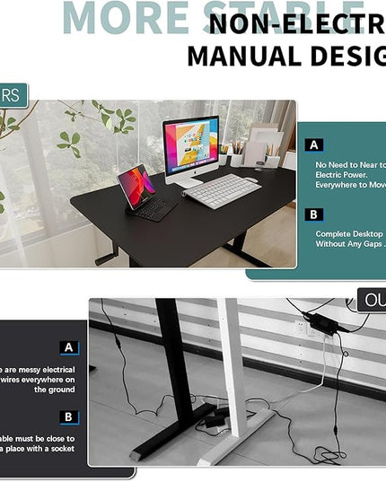Whole Piece Top Manual Standing Desk Adjustable Height- Crank Stand Up Desk, Sit Stand Desk with Frame & Desktop, Computer Desk - LeafyLoom