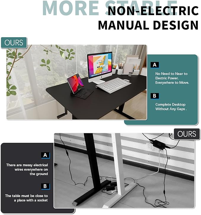 Whole Piece DeskTop Manual Standing Desk Adjustable Height- Crank Stand Up Desk, Sit Stand Desk with Frame Computer Desk - LeafyLoom