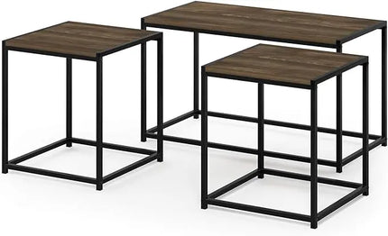 Furinno Camus Modern Living Room Coffee Table with 2 End Tables Set, Columbia Walnut - LeafyLoom