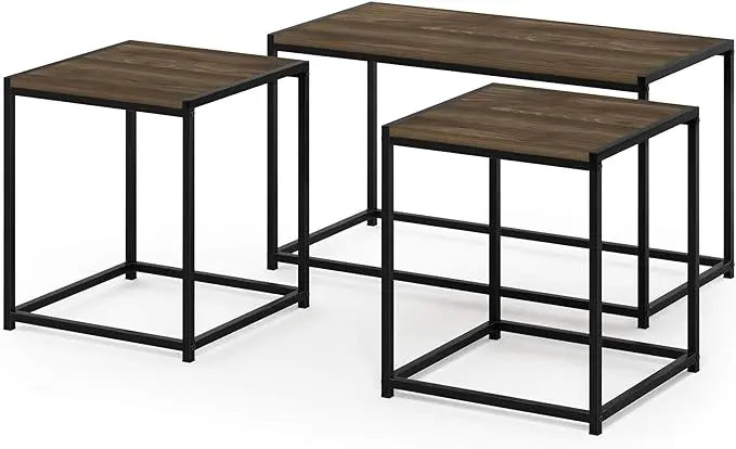 Furinno Camus Modern Living Room Coffee Table with 2 End Tables Set, Columbia Walnut - LeafyLoom