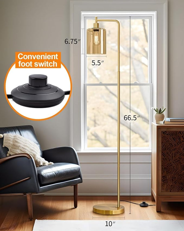 Oneach 66.5'' Floor Lamps for Living Room with Glass lampshade, Modern Gold Floor Lamp with Bulb Industrial Standing lamp for beroom, Tall Pole Lamps Office - LeafyLoom